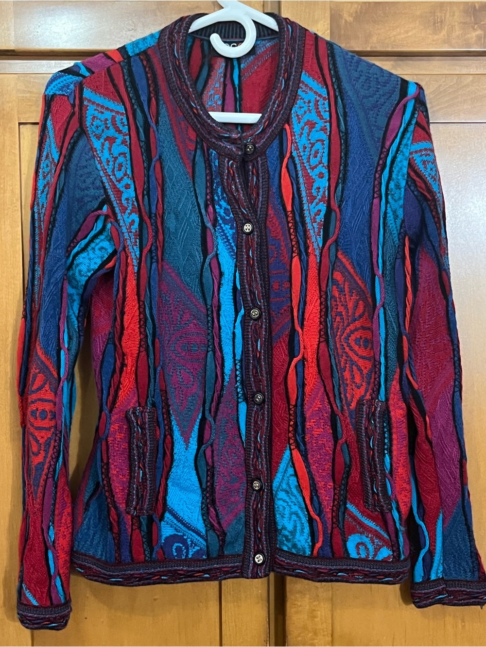 Vintage GECCU 3D Knit Cardigan Sweater Womens Medium Australia 100% Merino Wool